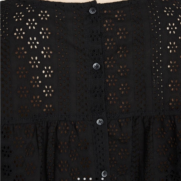 Madewell Black Eyelet Size XS Tiered Long Sleeve Top Blouse Shirt Back Buttons - Picture 6 of 6